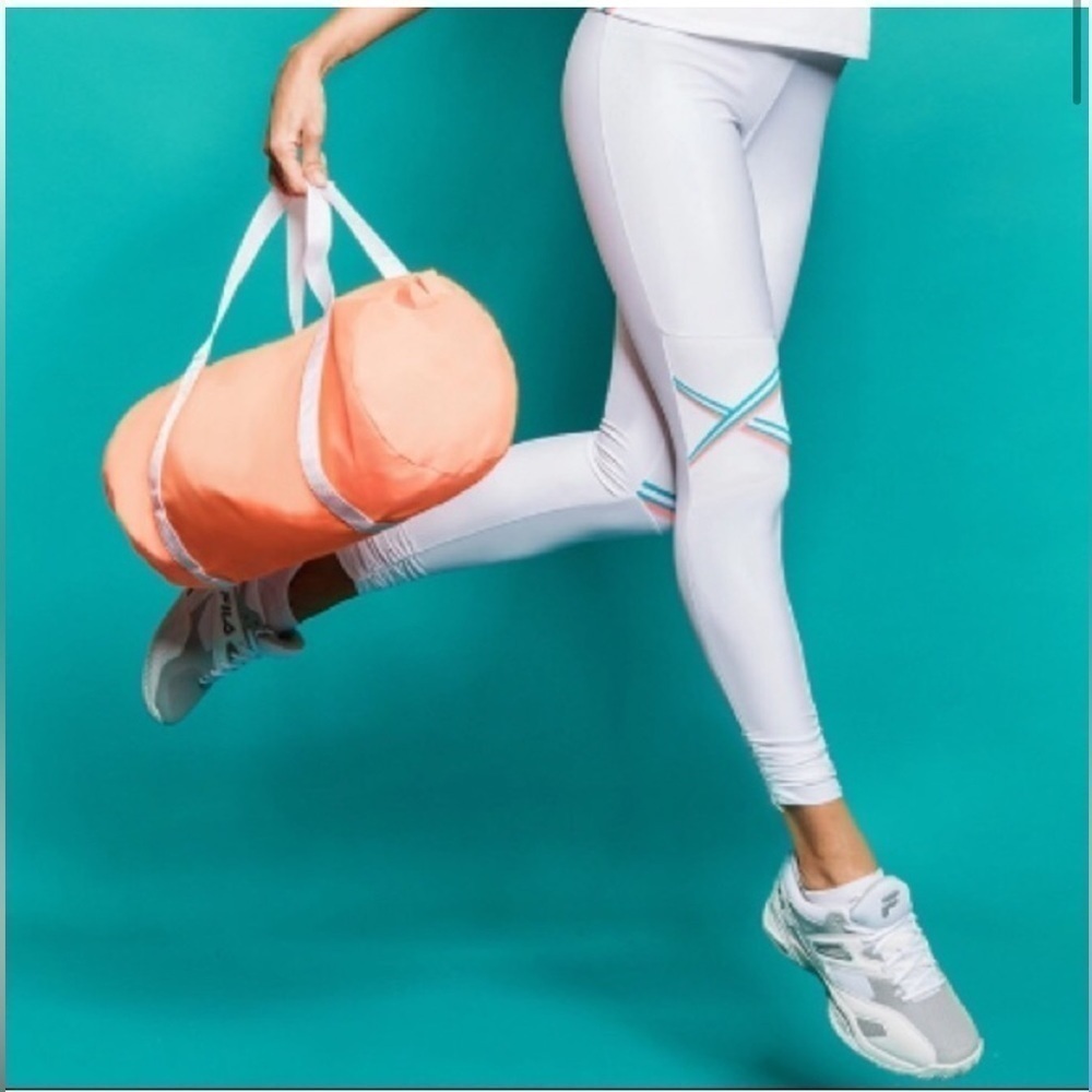 Love Fila by Marion Bartoli white bright pink green tennis leggings w/ruched hem